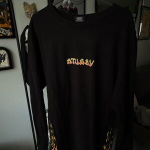 Stüssy Black Long Sleeve Shirt with Flame Design